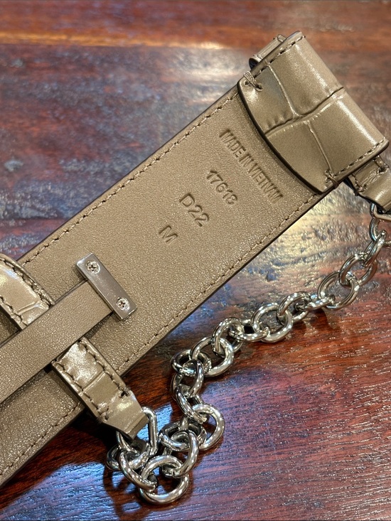 Lauren Ralph Lauren Taupe Flip-Lock Chain Embossed Leather Wide Belt size Medium main image 5